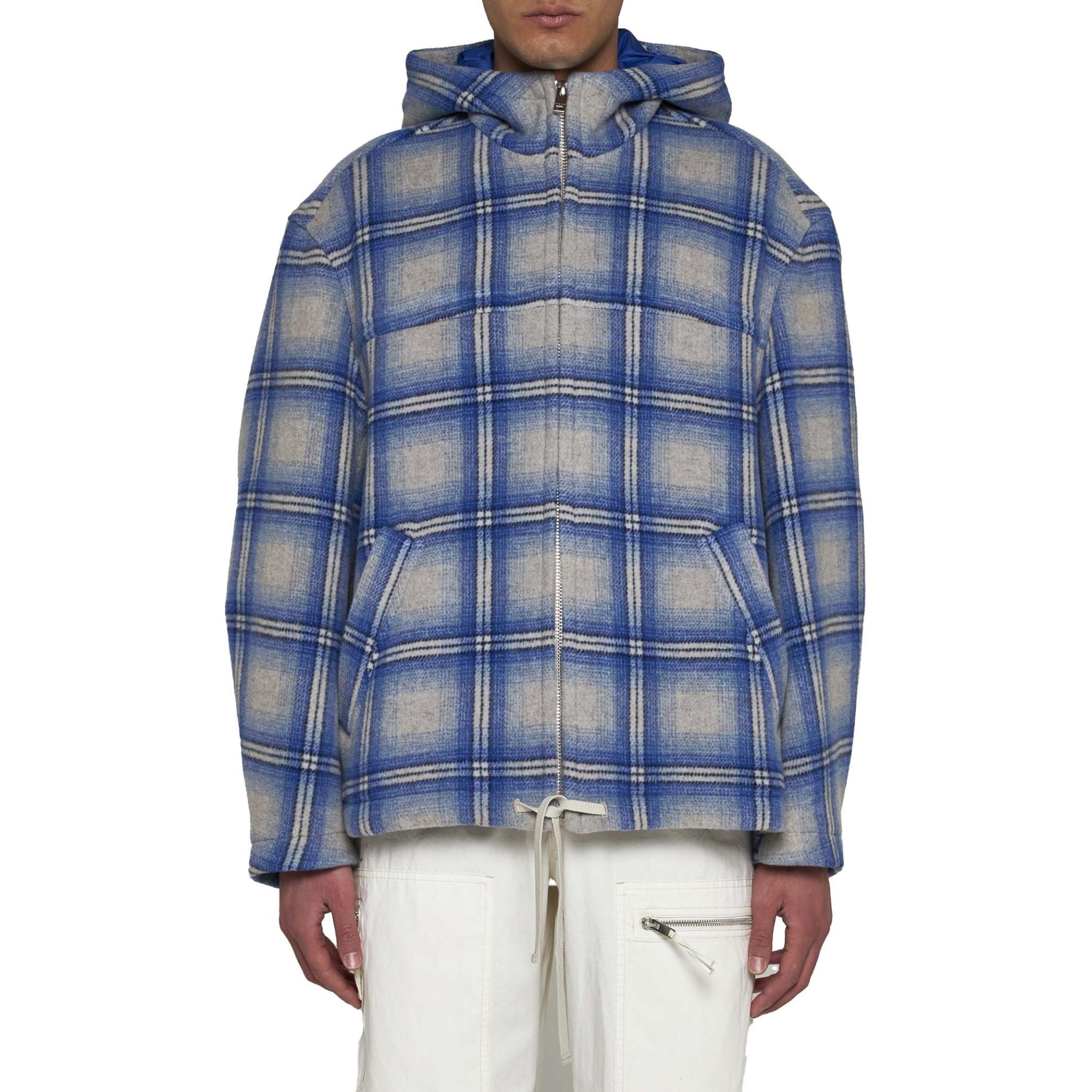 Shop イザベルマラン ブルーチェック柄フード付きジップアップジャケット MA0069HBB1C02H-30BU