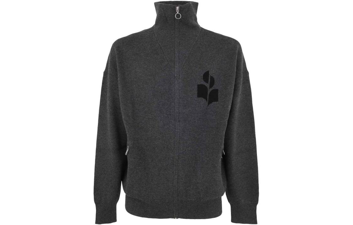 ISABEL MARANT  Printed High Neck Zip-Up Knit Sweater Gray CA0012HAA1L03H-02AN