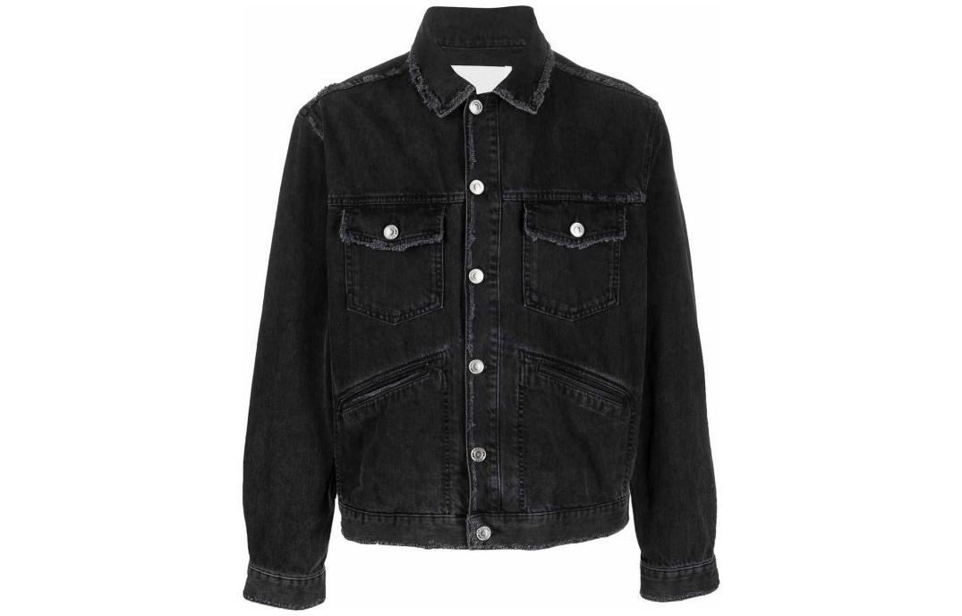 ISABEL MARANT Black Button-Up Jacket with Letter Print VE0061HAA3G10H-02FK
