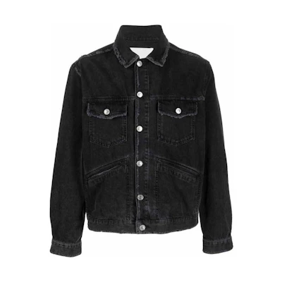 ISABEL MARANT Black Button-Up Jacket with Letter Print VE0061HAA3G10H-02FK