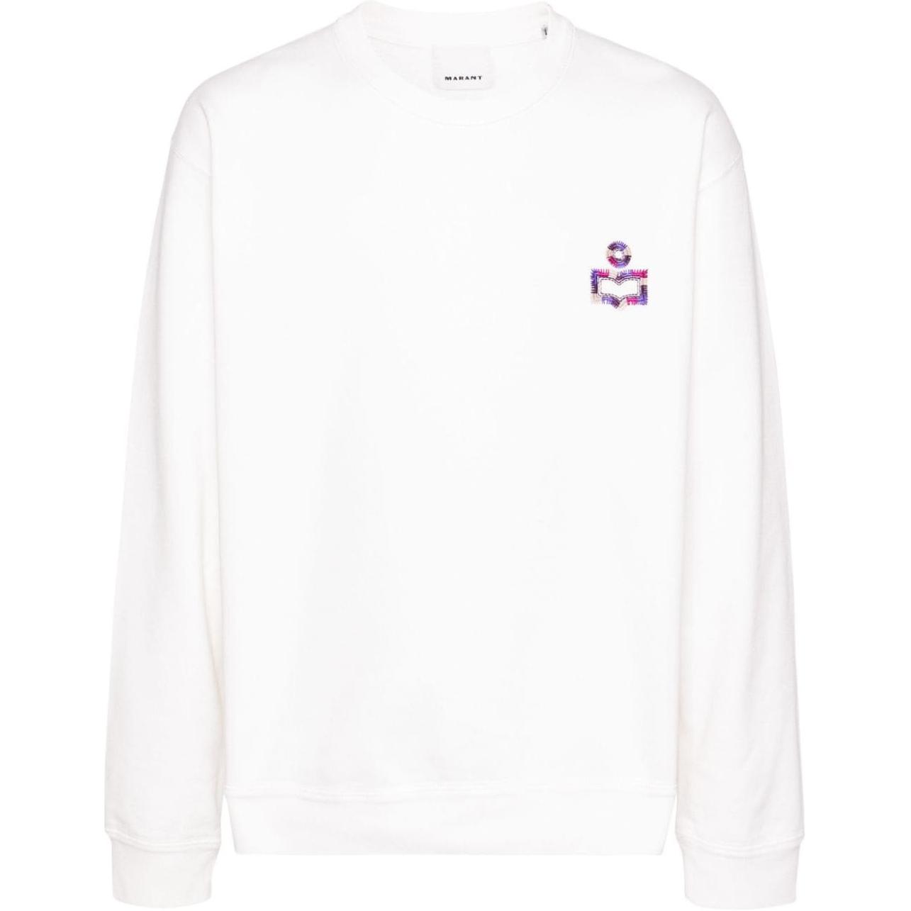 ISABEL MARANT Embroidered Logo Textured Knit Crewneck Sweatshirt White Mens SW0048HAB3M05H-WHITE