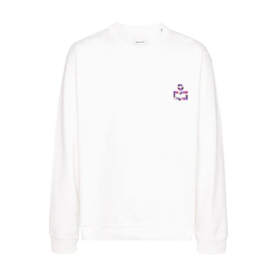 ISABEL MARANT Embroidered Logo Textured Knit Crewneck Sweatshirt White Mens SW0048HAB3M05H-WHITE
