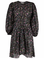 ISABEL MARANT Floral Print Ruched Waist Long Sleeve A-Line Dress Black RO202721A027E-99MU ISABEL MARANT Floral Print Ruched Waist Long Sleeve A-Line Dress Black RO202721A027E-99MU