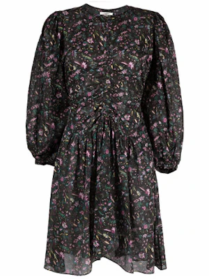 ISABEL MARANT Floral Print Ruched Waist Long Sleeve A-Line Dress Black RO202721A027E-99MU Buy ISABEL MARANT Floral Print Ruched Waist Long Sleeve A-Line Dress Black RO202721A027E-99MU