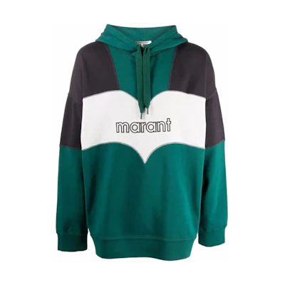 ISABEL MARANT FW21 Letter Print Colorblock Hoodie Green Sweatshirt 21ASW0301-21A035H-60GR