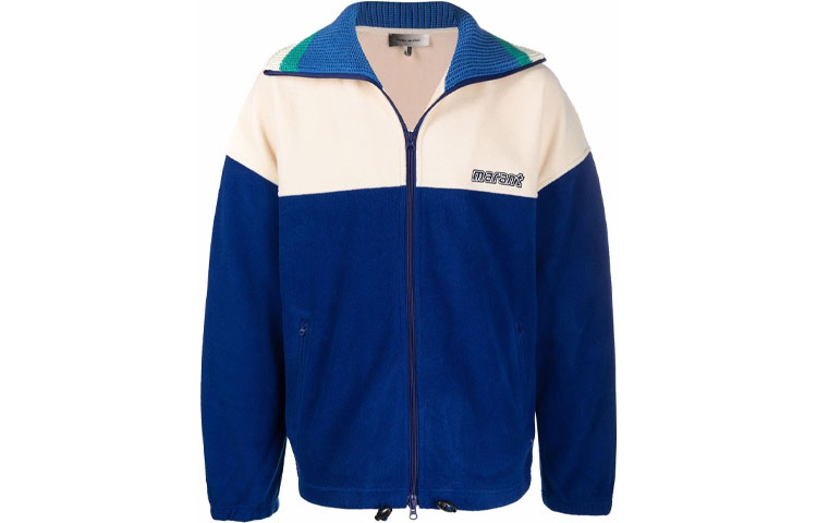 ISABEL MARANT FW21 Logo Cotton-Blend Colorblock Jacket Blue MA106521A010H-30BU