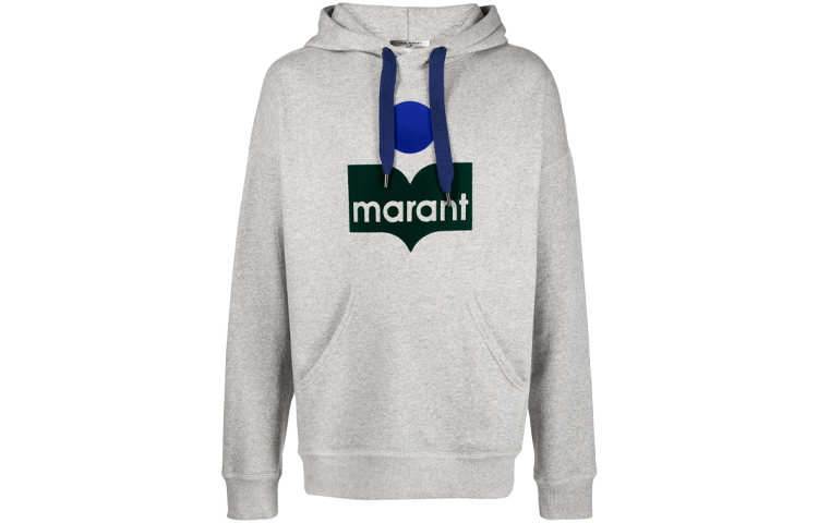 ISABEL MARANT FW21 Logo Print Pullover Drawstring Hoodie Grey SW005521A031H-02GY