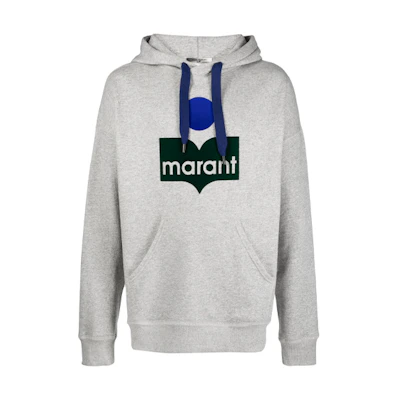 ISABEL MARANT FW21 Logo Print Pullover Drawstring Hoodie Grey SW005521A031H-02GY