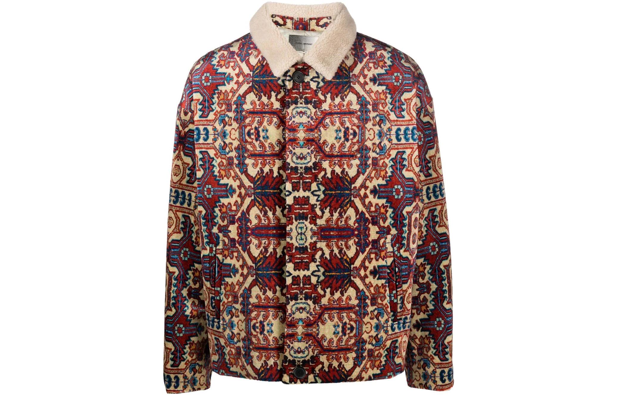 ISABEL MARANT FW22 Abstract Print Shearling Collar Jacket Red Outerwear MA135222H025H-99MU