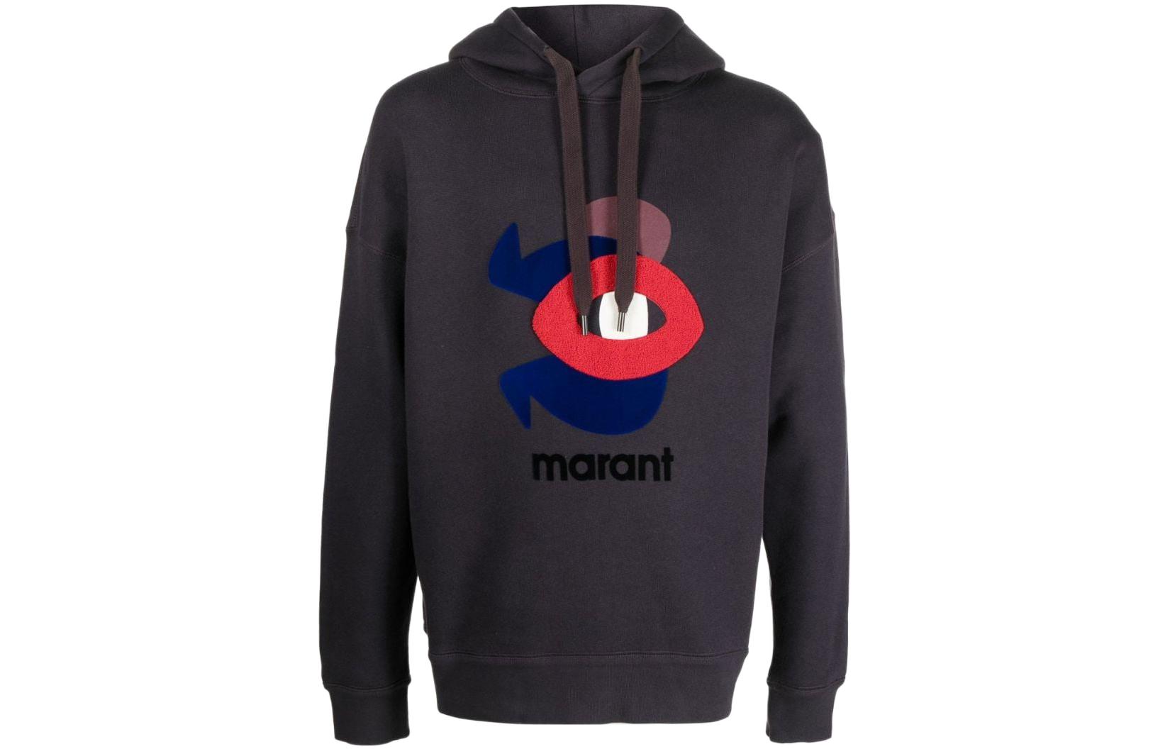 ISABEL MARANT FW22 Black Logo Print Pullover Hoodie SW035322A045H02FK