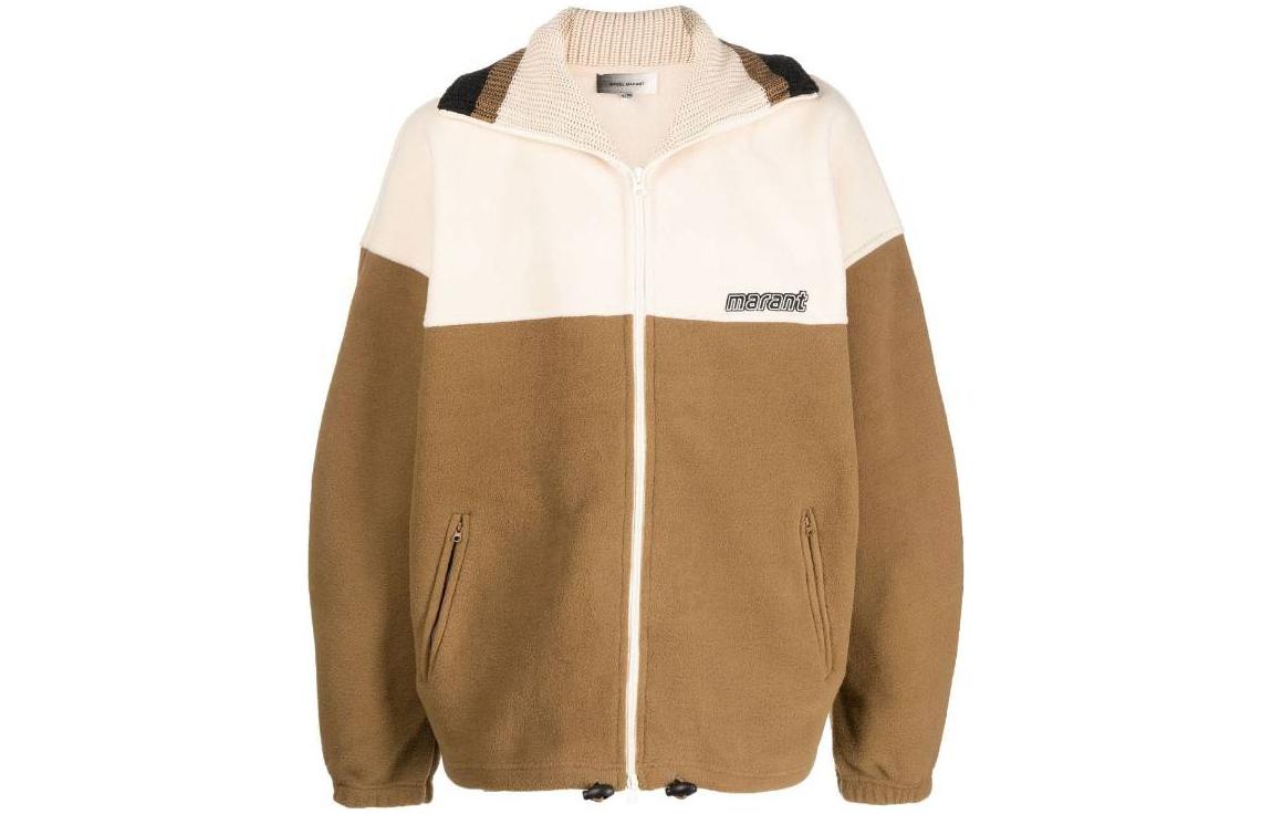 ISABEL MARANT FW22 Colorblock Fleece Full-Zip Oversized Hoodie Khaki Men 22AMA106522A008H-67KI