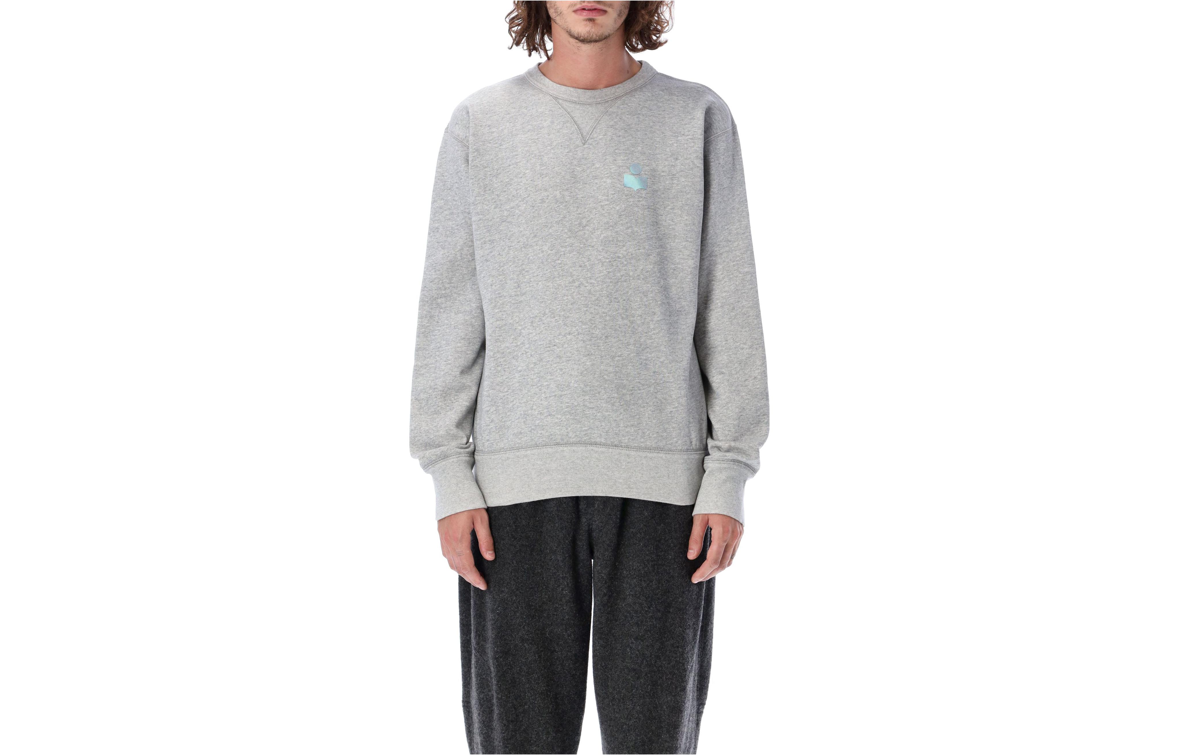 ISABEL MARANT FW22 Grey Crewneck Pullover Sweatshirt with Logo Print Men 22ASW005722A041H02GY