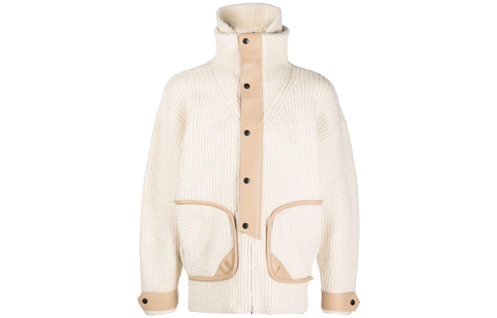 ISABEL MARANT FW22 High-Neck Ribbed Knit Jacket Beige MA135622H021H-23EC