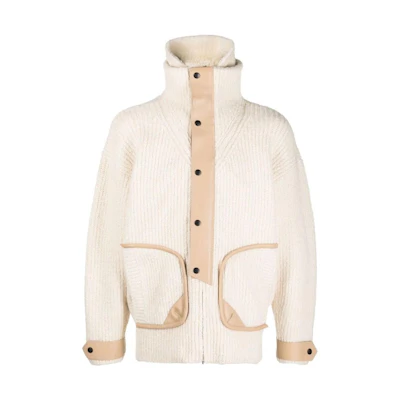 ISABEL MARANT FW22 High-Neck Ribbed Knit Jacket Beige MA135622H021H-23EC