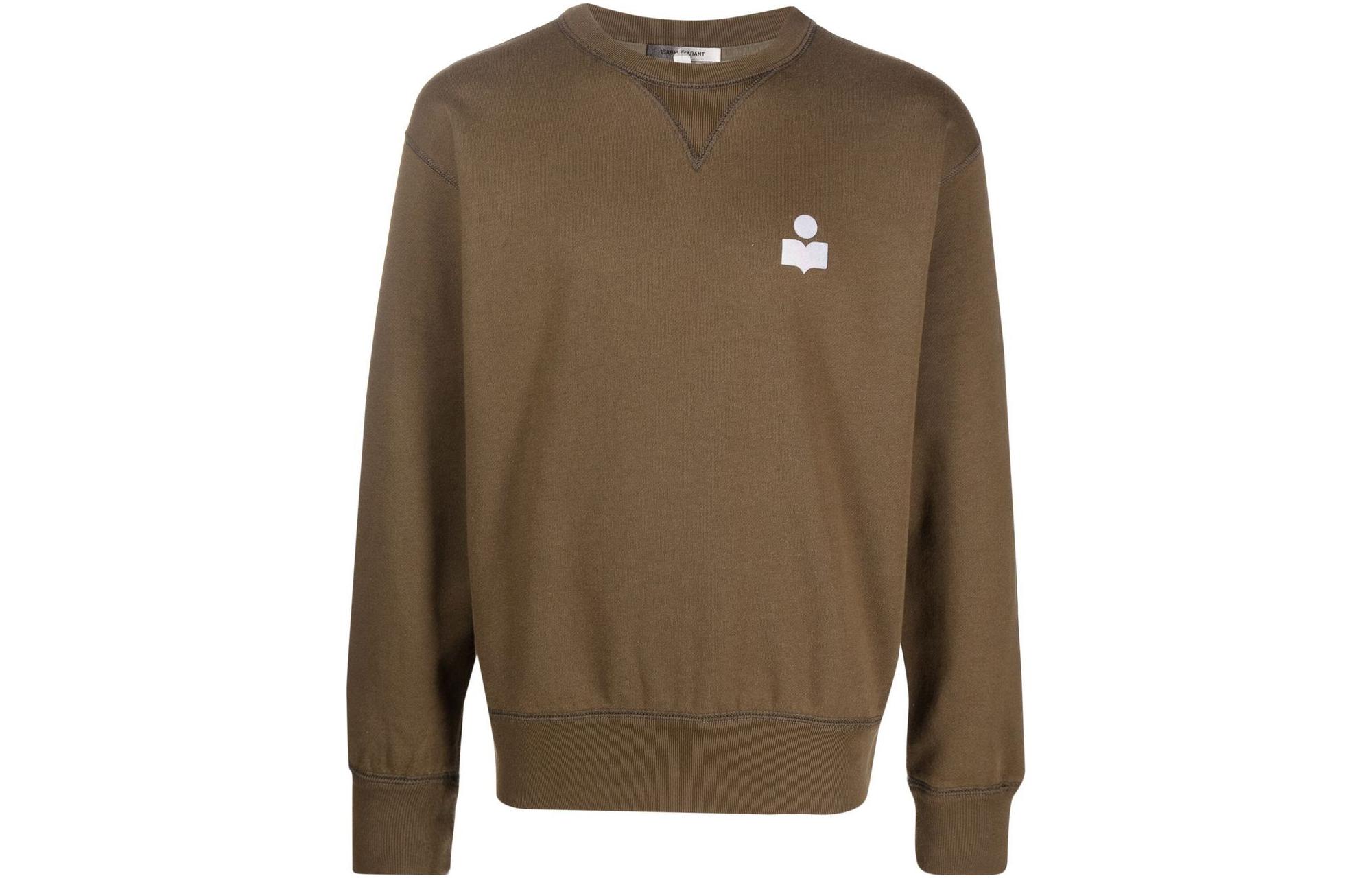 ISABEL MARANT FW22 Khaki Crewneck Sweatshirt with Logo Print SW005722A041H-67KI