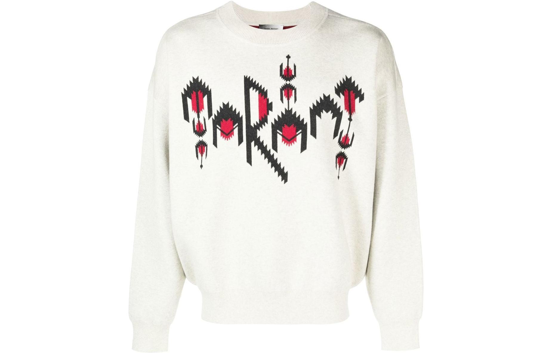 ISABEL MARANT FW22 Logo Print Crewneck Long-Sleeve Sweatshirt Men Light Grey PU195822A070H-02LY