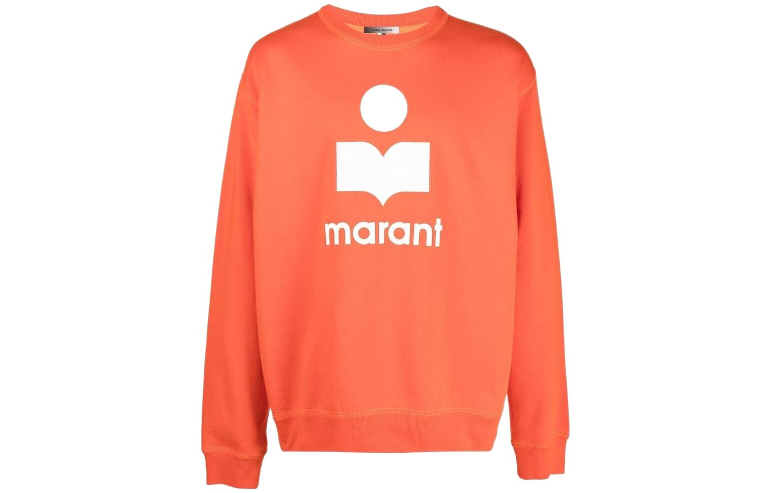 ISABEL MARANT FW22 Logo Print Crewneck Long Sleeve Sweatshirt Orange Mens 22H014HSW0125-11OR