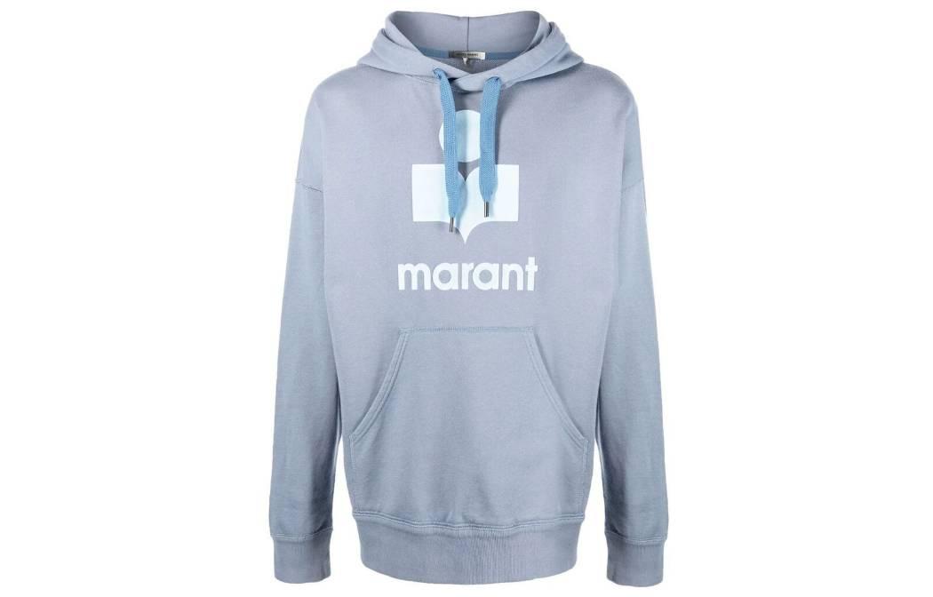 ISABEL MARANT FW22 Logo Print Drawstring Hoodie Men’s Light Blue SW005522A043H-30GB