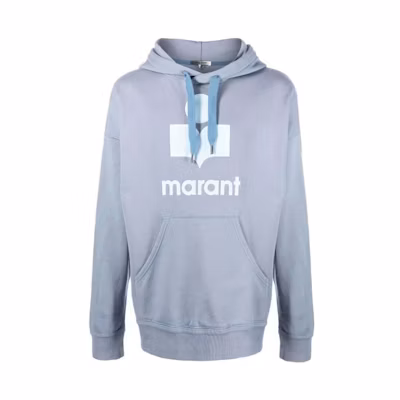 ISABEL MARANT FW22 Logo Print Drawstring Hoodie Men’s Light Blue SW005522A043H-30GB