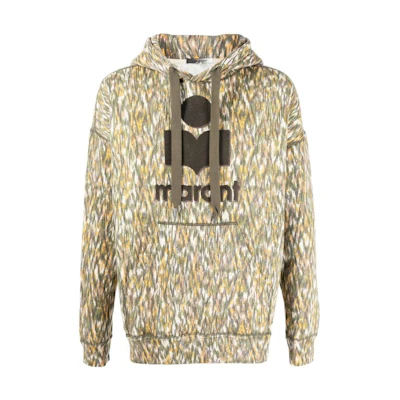 ISABEL MARANT FW22 Logo Print Drawstring Hoodie Men’s Yellow Green SW005522A047H67KI
