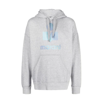 ISABEL MARANT FW22 Logo Print Hoodie Gray - Long Sleeve Pullover SW005522A041H02GY