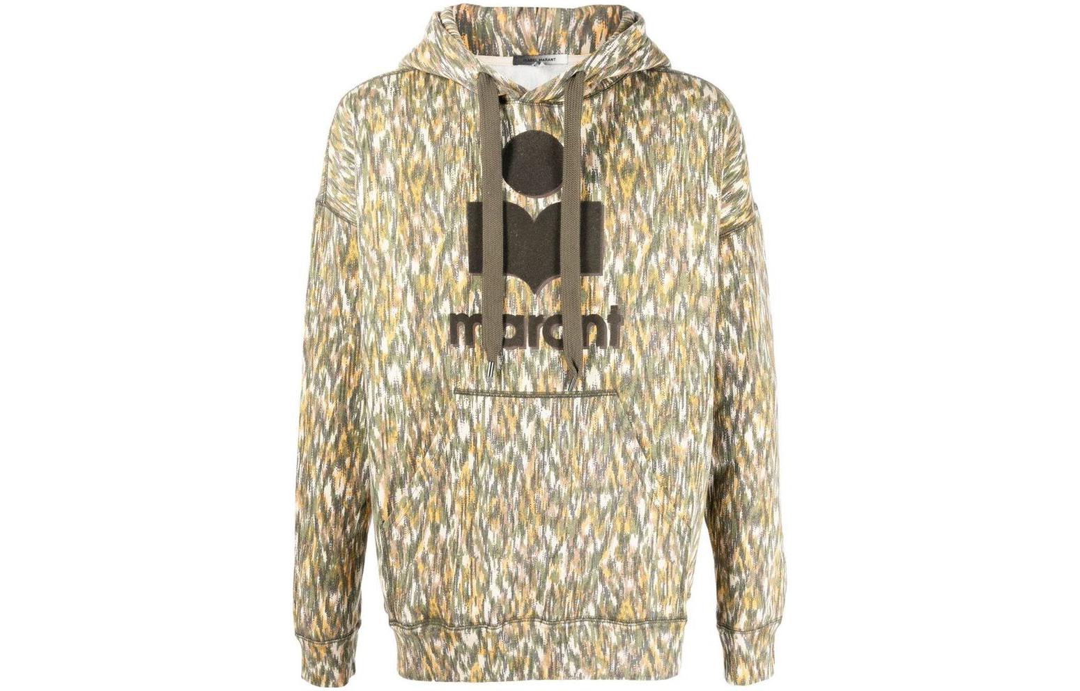 ISABEL MARANT FW22 Logo Print Pullover Hoodie Khaki Menswear 22A047HSW0055-67KI