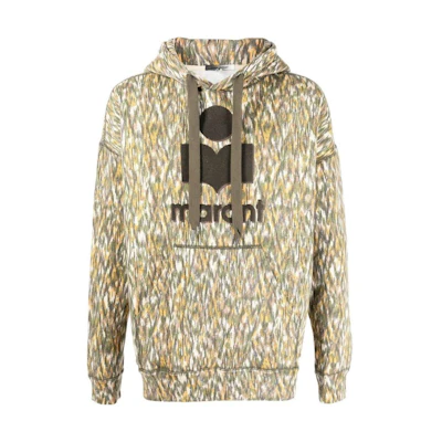 ISABEL MARANT FW22 Logo Print Pullover Hoodie Khaki Menswear 22A047HSW0055-67KI