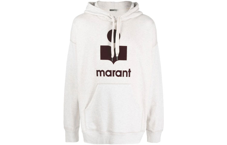 ISABEL MARANT FW22 Logo Print Pullover Hoodie Men Beige Gray 22H014HSW0055-23EC