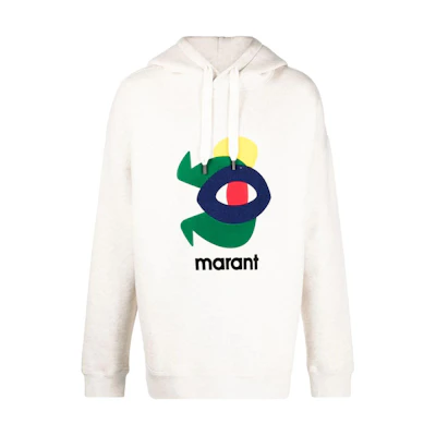 ISABEL MARANT FW22 Logo Print White Hoodie Long Sleeve SW035322A045H