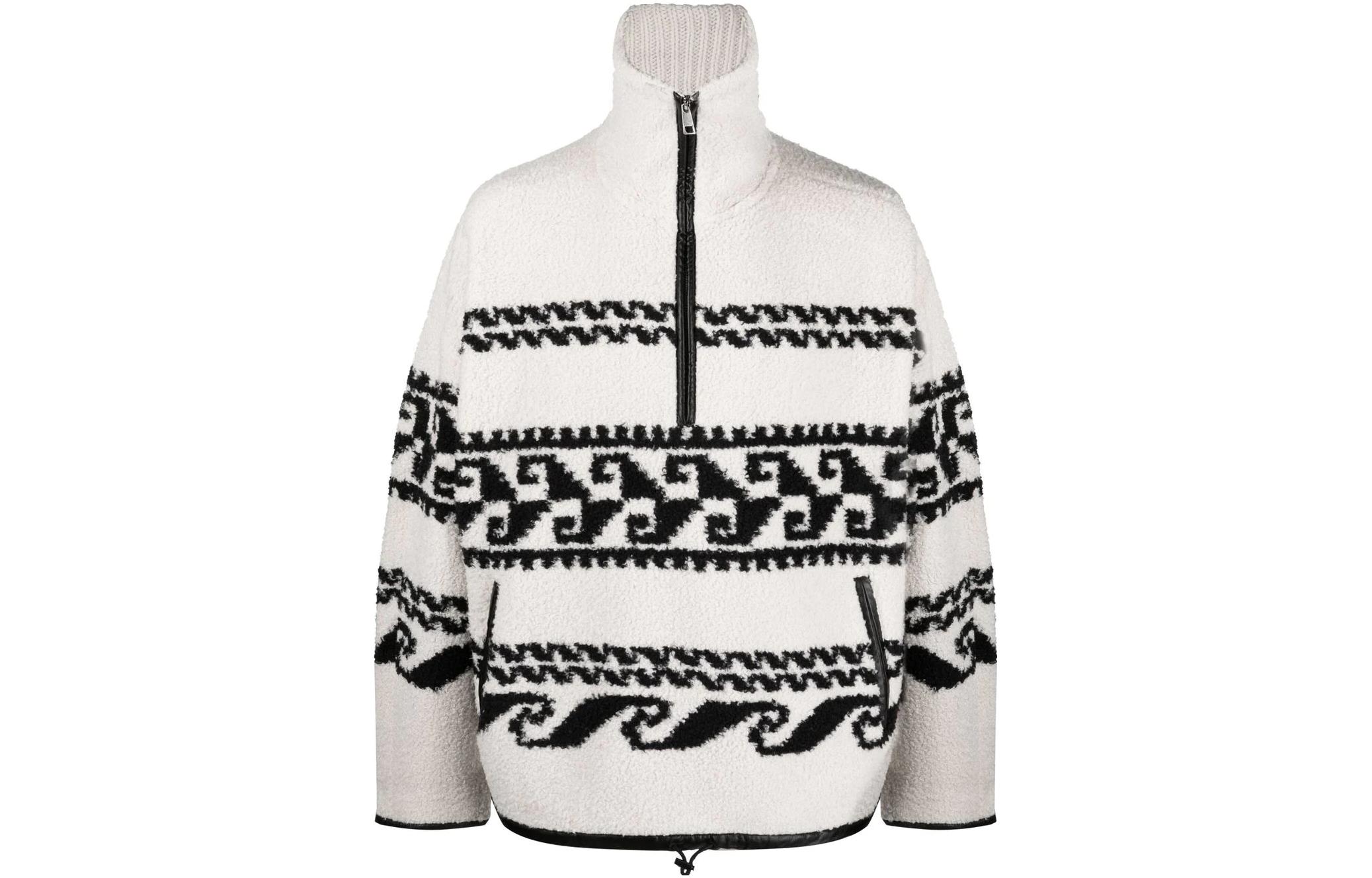 ISABEL MARANT FW22 Patterned Half-Zip Jacket Black White Loose Fit MA126522A006H-23EC