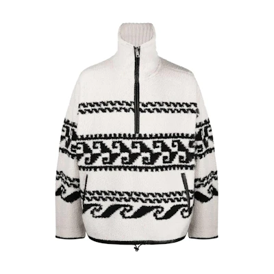 ISABEL MARANT FW22 Patterned Half-Zip Jacket Black White Loose Fit MA126522A006H-23EC