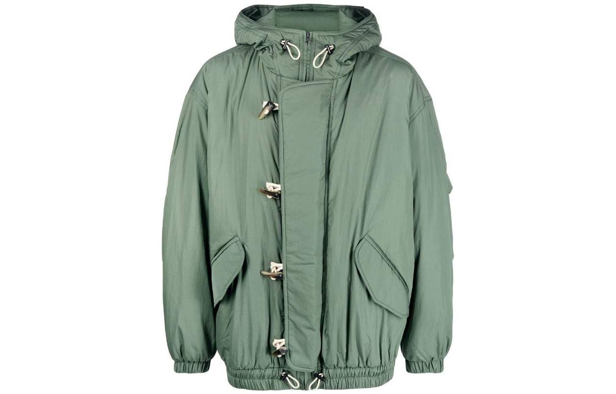 ISABEL MARANT FW22 Solid Duffle Toggle Drawstring Hoodie Jacket Men Light Green MA123022A004H-67VS
