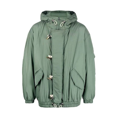 ISABEL MARANT FW22 Solid Duffle Toggle Drawstring Hoodie Jacket Men Light Green MA123022A004H-67VS