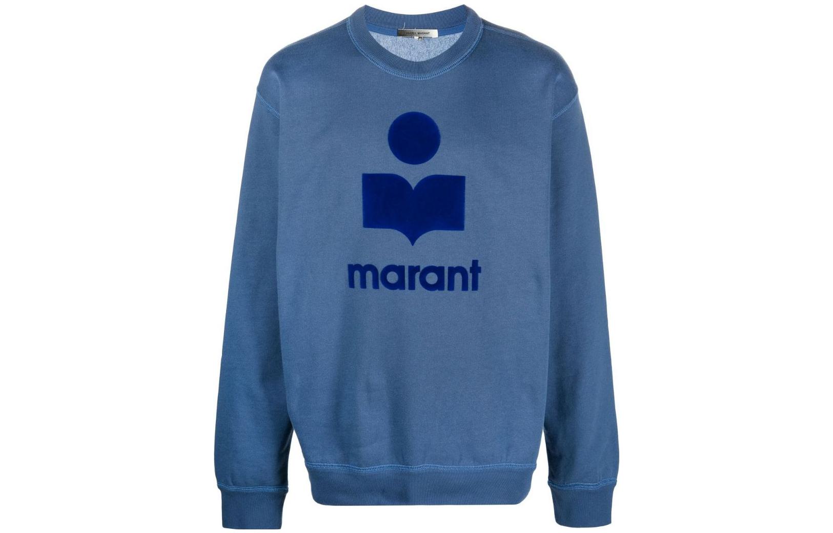 ISABEL MARANT FW22 Solid Logo Print Crewneck Long Sleeve Sweatshirt Blue Men SW012522H014H30SB