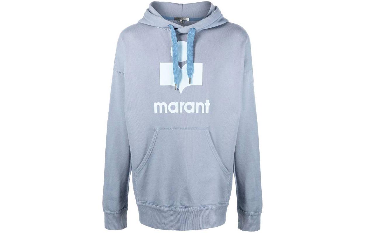 ISABEL MARANT FW22 Solid Logo Print Drawstring Hoodie Blue Mens 22ASW005522A043H-30GB