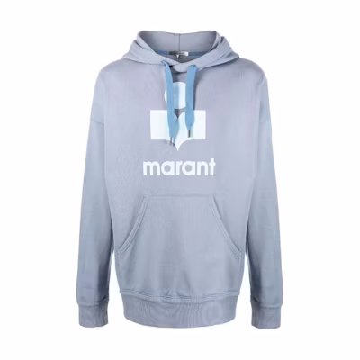ISABEL MARANT FW22 Solid Logo Print Drawstring Hoodie Blue Mens 22ASW005522A043H-30GB