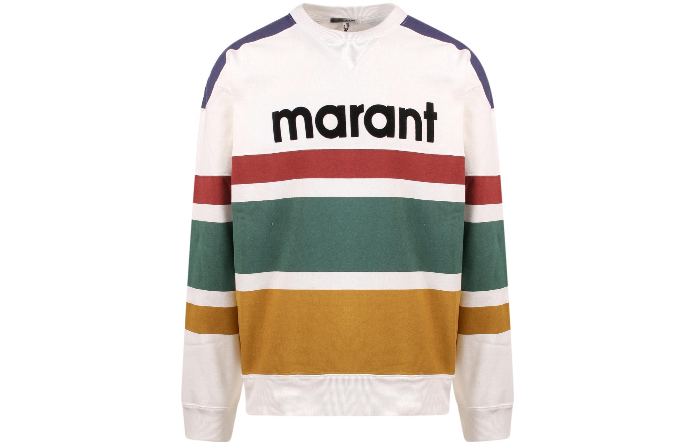 ISABEL MARANT FW22 Striped Logo Crewneck Pullover Sweatshirt White SW032922A051H-10OE