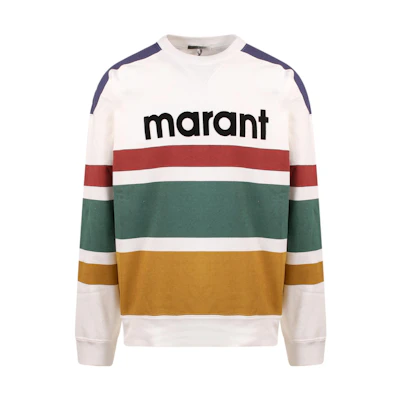 ISABEL MARANT FW22 Striped Logo Crewneck Pullover Sweatshirt White SW032922A051H-10OE