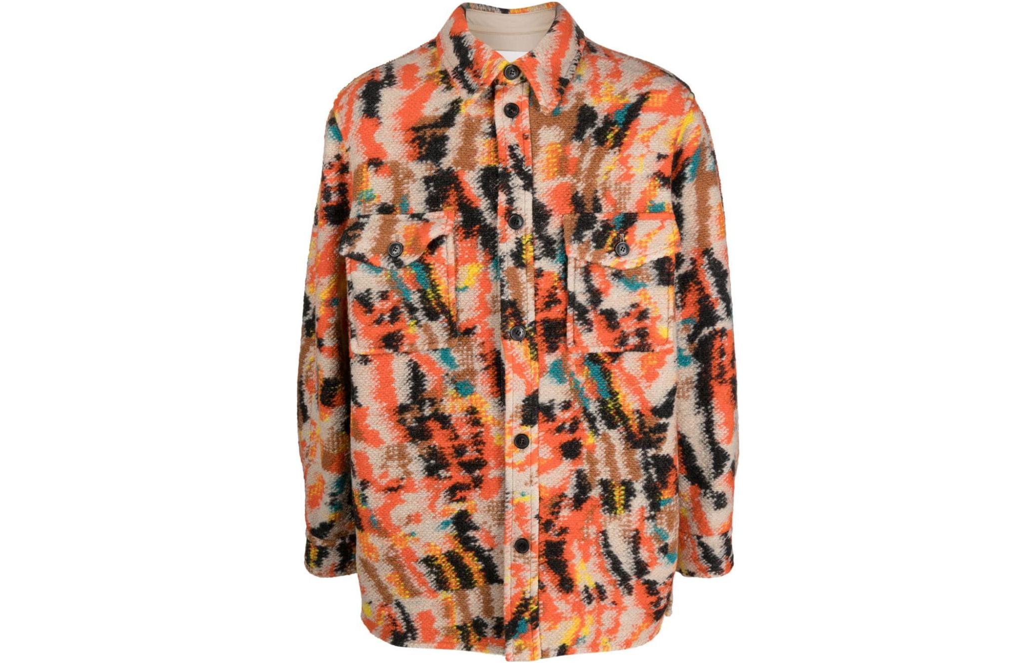 ISABEL MARANT FW23 Abstract Print Button-Up Jacket Orange 23AMA0116HA-A3D32H-11OR
