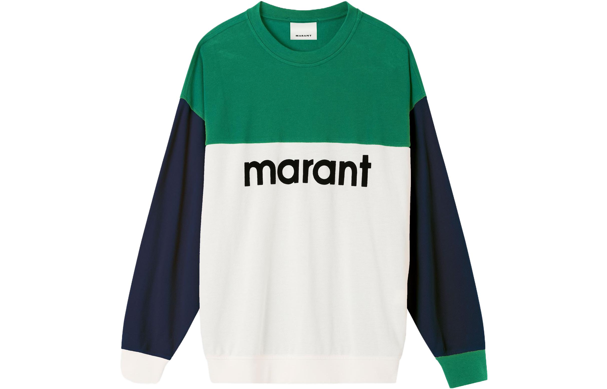 ISABEL MARANT FW23 Aftone Colorblock Logo Crewneck Sweatshirt Blue/Green Mens SW0047HAA1M50H-ECFN