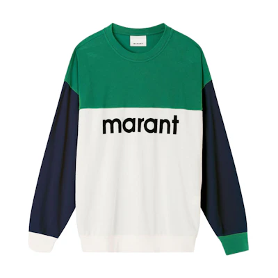 ISABEL MARANT FW23 Aftone Colorblock Logo Crewneck Sweatshirt Blue/Green Mens SW0047HAA1M50H-ECFN