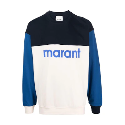 ISABEL MARANT FW23 Aftone Colorblock Logo Print Crewneck Sweatshirt Blue SW0047HAA1M50H-30BU