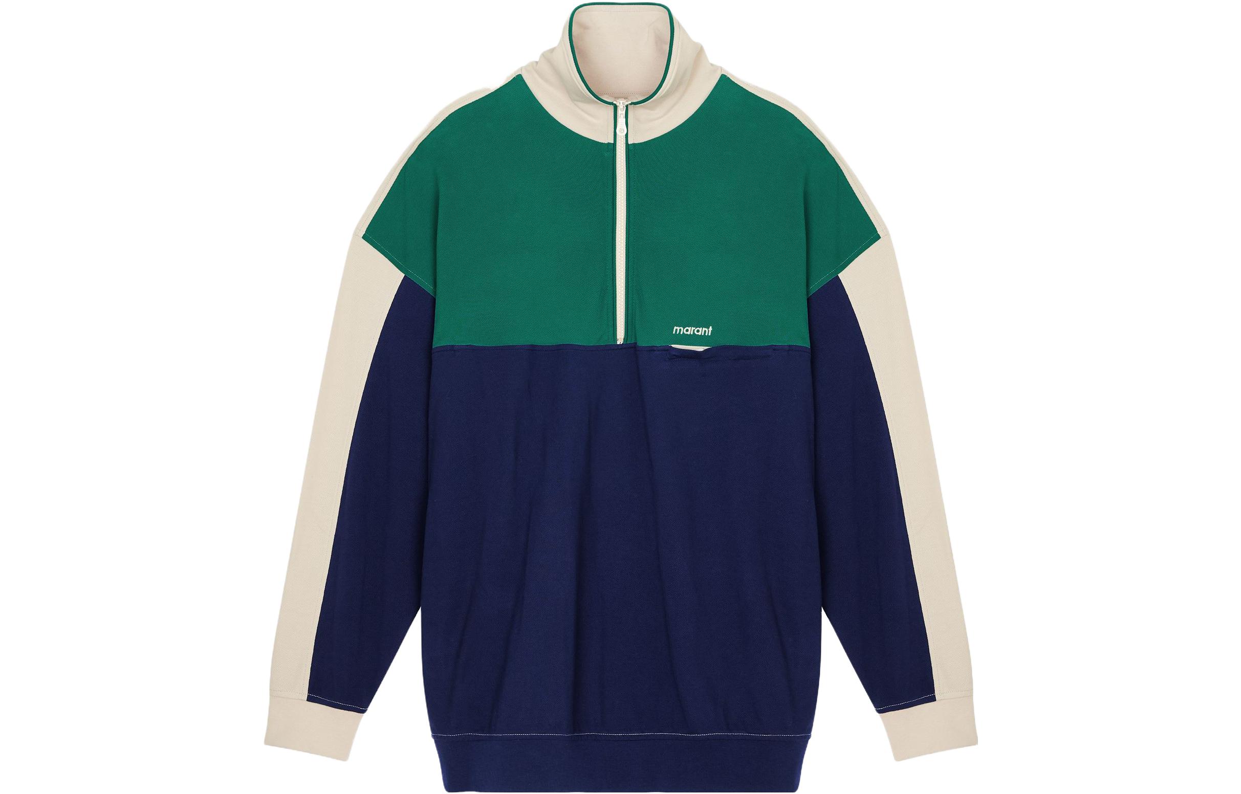 ISABEL MARANT FW23 Colorblock Embroidered Half-Zip Sweatshirt Faded Night SW0072HAA1M50H-ECFN