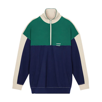 ISABEL MARANT FW23 Colorblock Embroidered Half-Zip Sweatshirt Faded Night SW0072HAA1M50H-ECFN