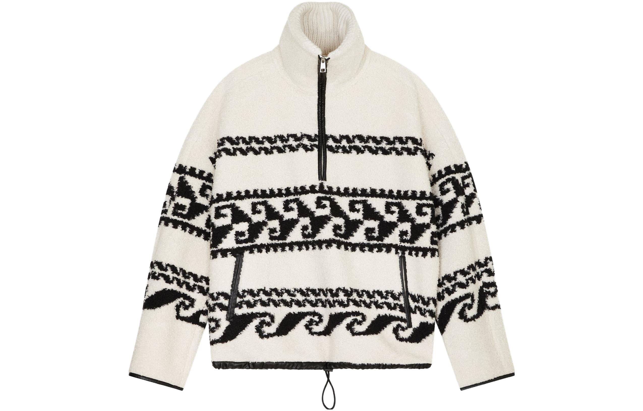 ISABEL MARANT FW23 Geometric Pattern Fleece Half-Zip Jacket Natural MA0061HAA3C99H-23EC