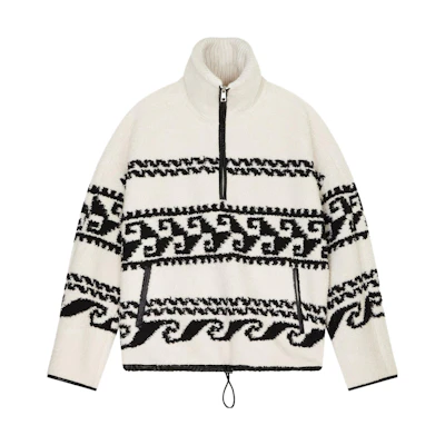 ISABEL MARANT FW23 Geometric Pattern Fleece Half-Zip Jacket Natural MA0061HAA3C99H-23EC