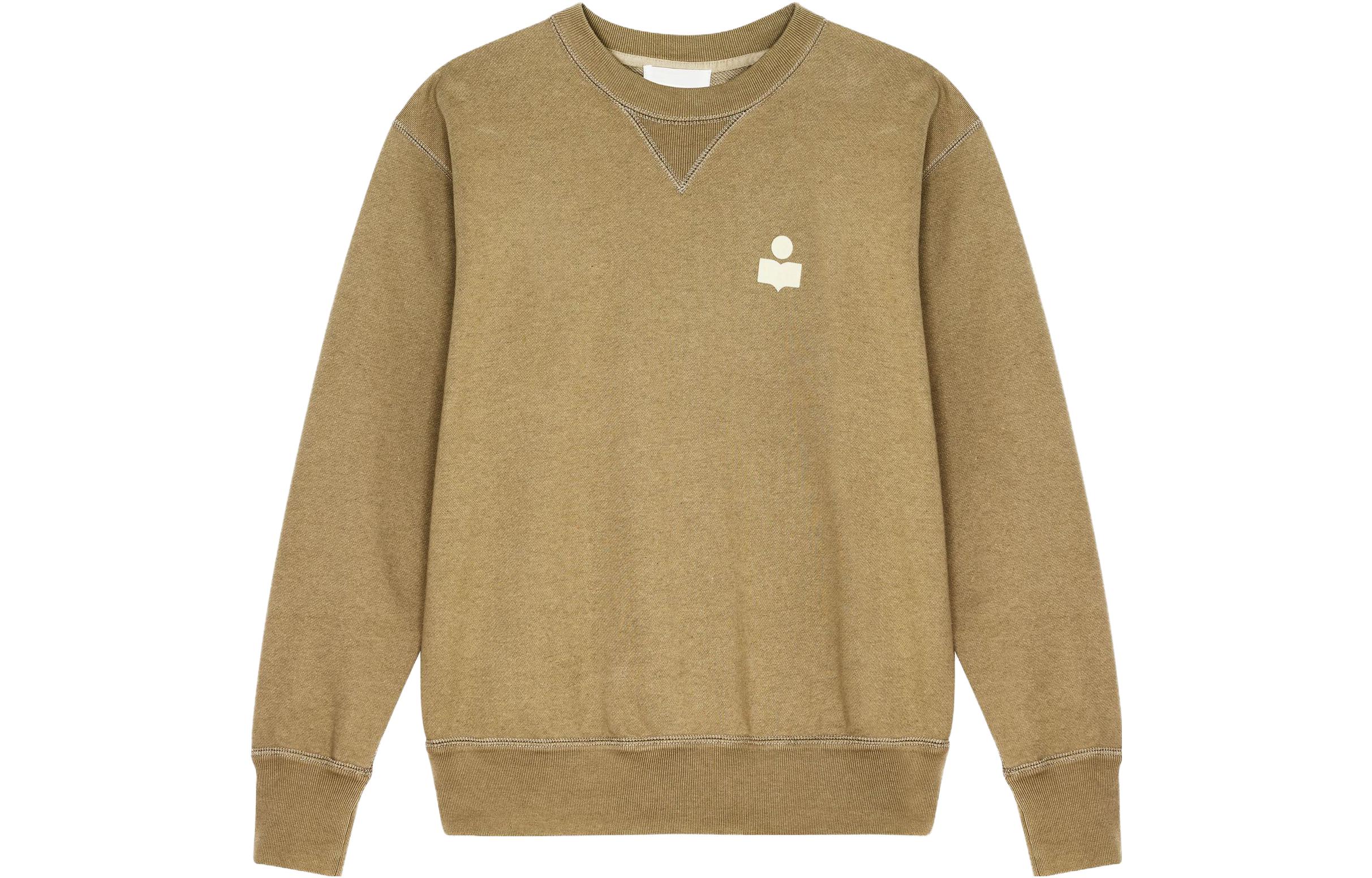 ISABEL MARANT FW23 Khaki Logo Print Crewneck Pullover Sweatshirt SW0030HAA1M05H-KAEC