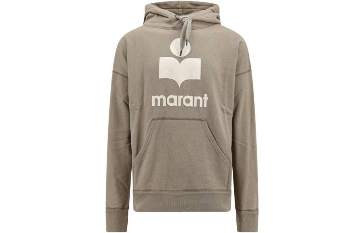 ISABEL MARANT FW23 Logo Print Brown-Green Hoodie Long Sleeve Pullover SW0027HAA1M05H-KAEC