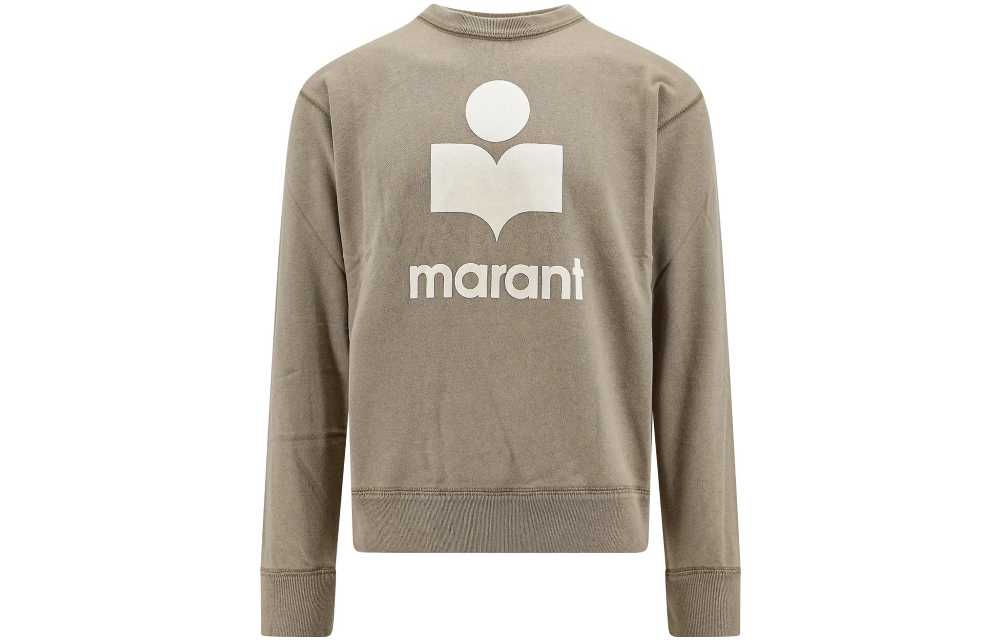 ISABEL MARANT FW23 MIKOY Beige Relaxed Fit Logo Crewneck Knit Pullover Sweatshirt Men SW0029HAA1M05H-KAEC