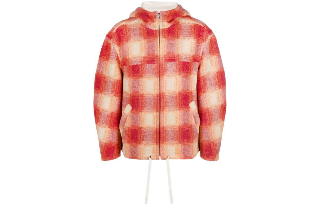 ISABEL MARANT FW23 Plaid Drawstring Hooded Jacket Red Plaid () A3D06HMA0069HA11OR